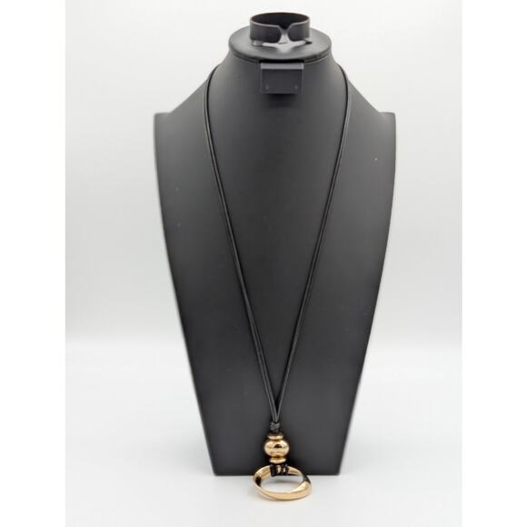 Corded Heavy Gold Tone Oval Pendant 32" Necklace W/ Back Feature - Picture 5 of 5